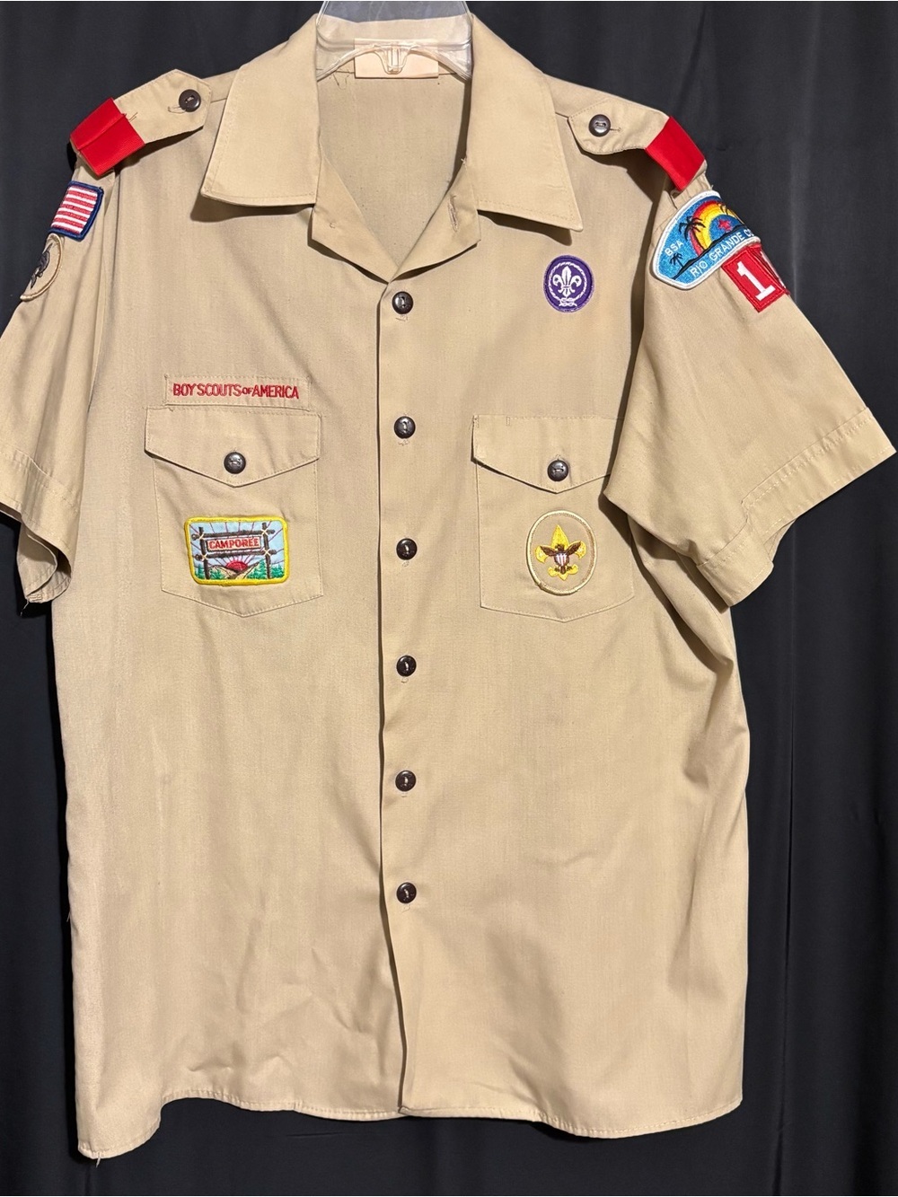 Boys Scouts of America Medium Khaki Short-Sleeve Uniform Shirt with Patches